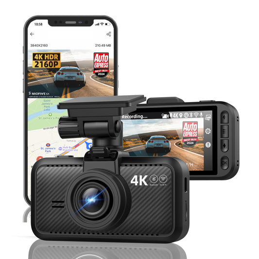 Miofive Cámara de auto con resolución 4K, WiFi, Bluetooth, c