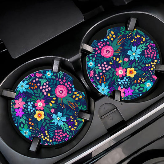 Portavasos de automóvil con diseño de flores y plantas de co