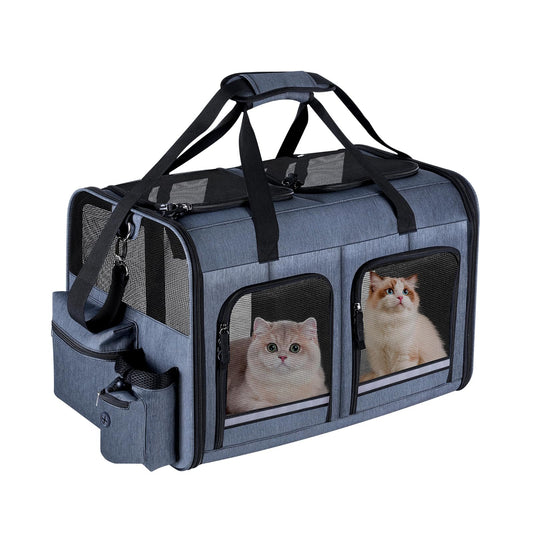 Transportador de gatos para 2 gatos, plegable doble para gat