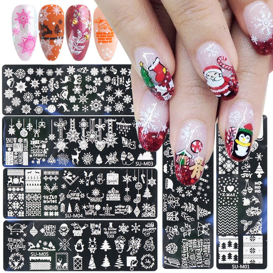 Juego de 6 plantillas de estampación de uñas de Navidad, cop