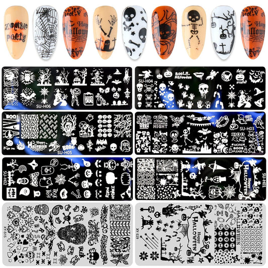 EBANKU Plantillas para estampado de uñas de Halloween, 8 uni