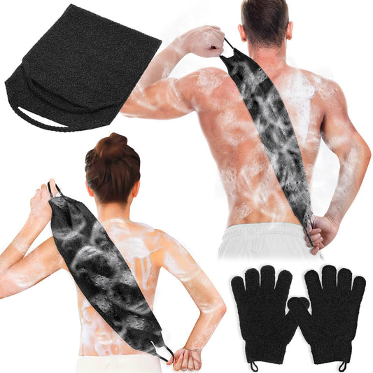 Anezus Juego de guantes de baño exfoliantes para la espalda, toalla de ducha exfoliante co