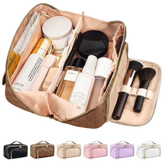 stona Bolsa de maquillaje de viaje para mujer, de piel sinté