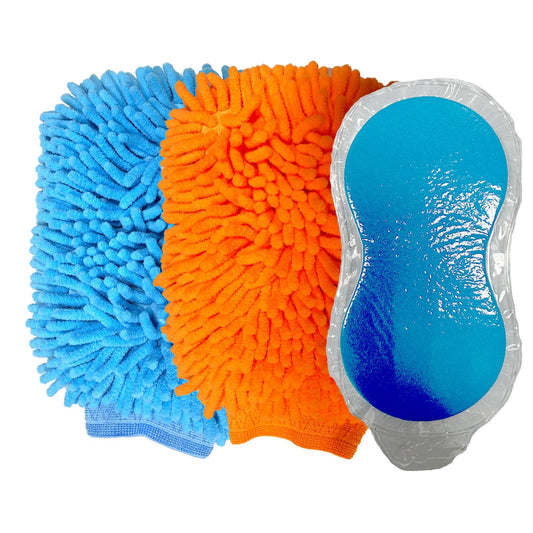 3PCS Car Wash Kit with 2 Premium Chenille & Plush Wash Mitts