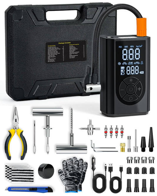 Kit de reparación de neumáticos con compresor de aire portát
