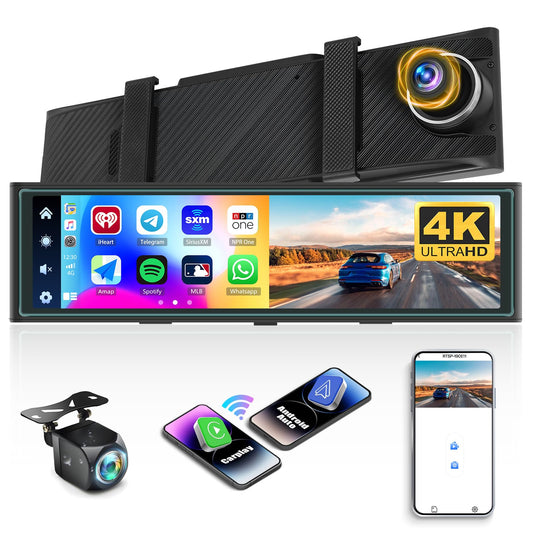 Cámara de tablero de espejo 4K con Carplay y Android Auto, c