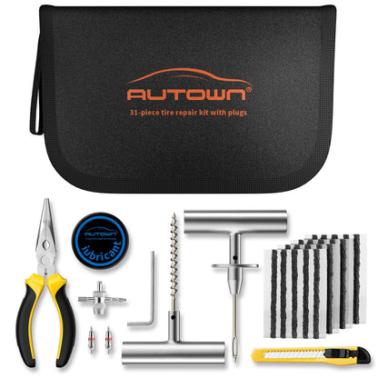 Kit de reparación de neumáticos planos con tapones 31 piezas