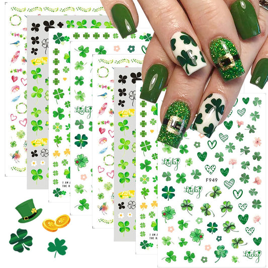 8 hojas de calcomanías de arte de uñas del día de San Patric