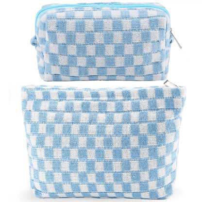 ZLFSRQ 2 bolsas de maquillaje a cuadros para mujer, juego de