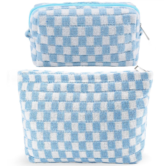 ZLFSRQ 2 bolsas de maquillaje a cuadros para mujer, juego de