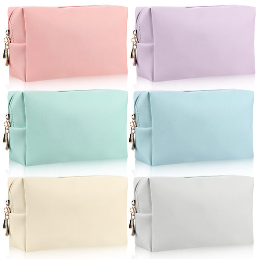 Jexine Bolsa de maquillaje pequeña de piel con cremallera, b