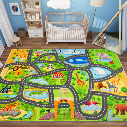 Alfombra de camino de animales para niños, 59 x 39.4 pulgada
