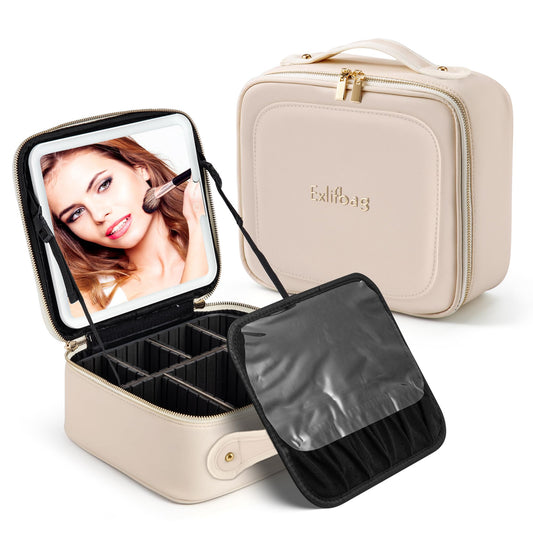 Bolsa de maquillaje con espejo LED, bolsa de maquillaje port