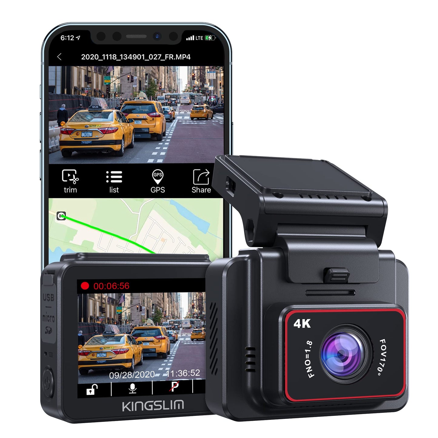 Kingslim Cámara de tablero D5-4K con WiFi - Cámara de tabler