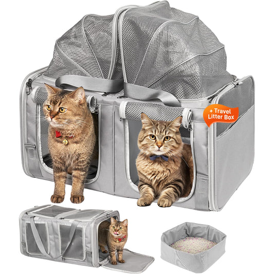 Transportador de gatos para 2 gatos, transportador de viaje