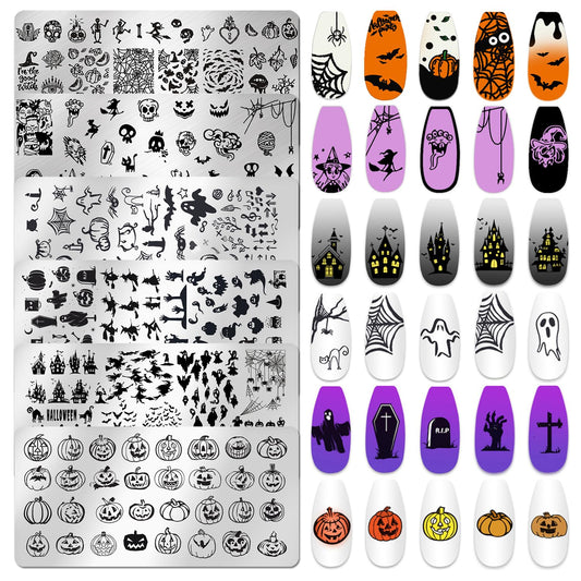 6 placas de estampado de uñas de Halloween para uñas, placa