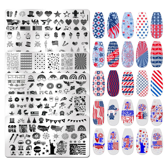JERCLITY Juego de 6 placas de estampado de uñas para el 4 de
