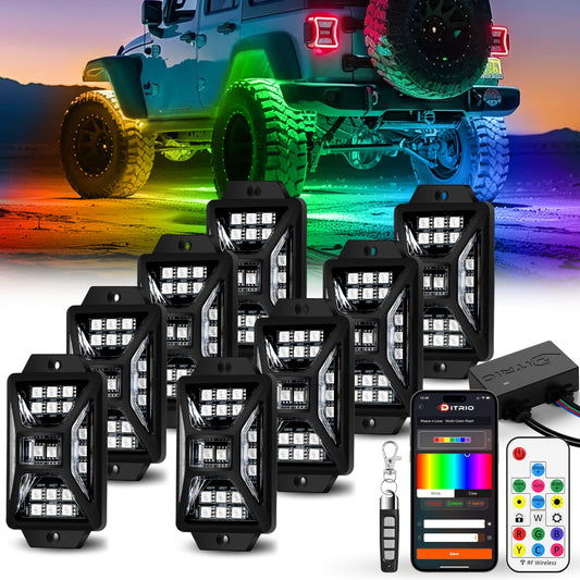 8 cápsulas de luces RGB de cinco caras para camiones, Jeep,