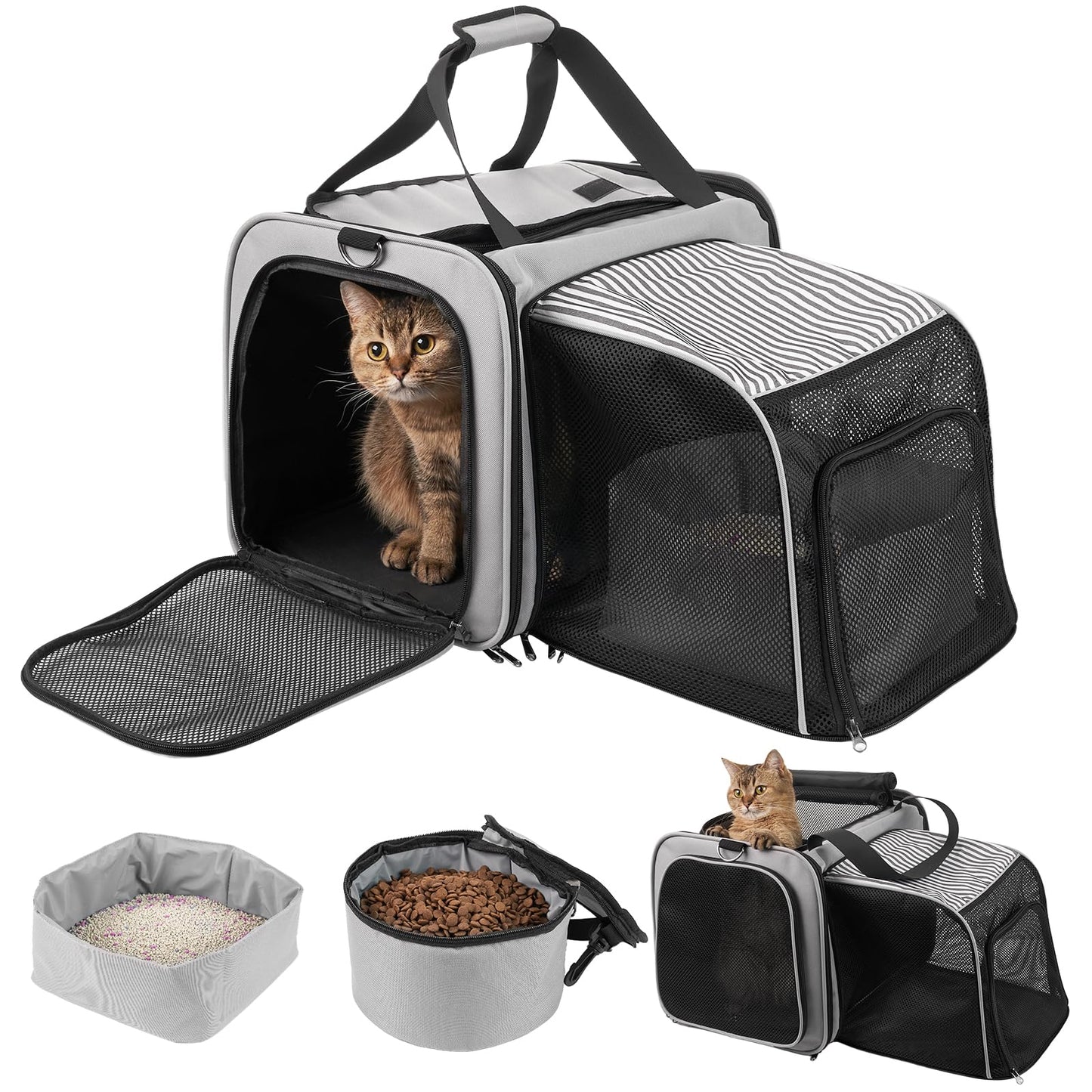 Transportador de gatos expandible de lados suaves con caja d