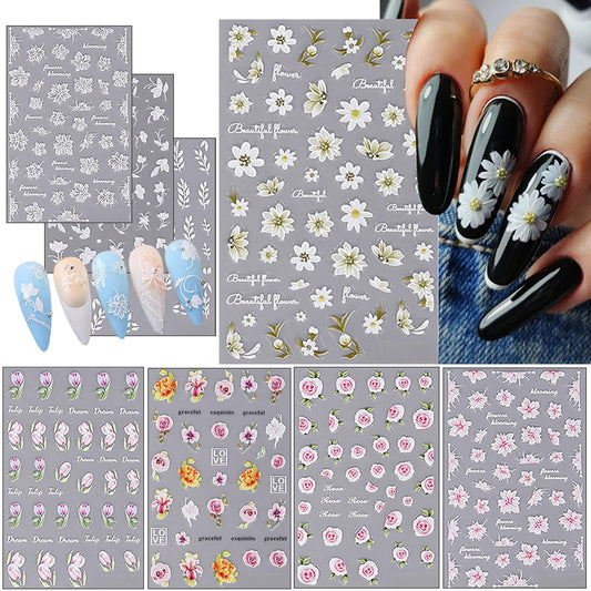 8 calcomanías autoadhesivas para uñas, 5D grabadas en reliev