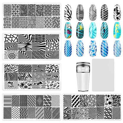 KAAGEE Juego de 5 placas de estampado de arte de uñas geomét