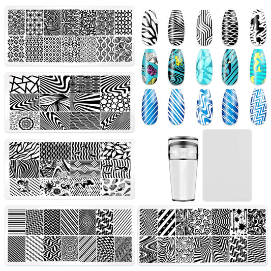 KAAGEE Juego de 5 placas de estampado de arte de uñas geomét