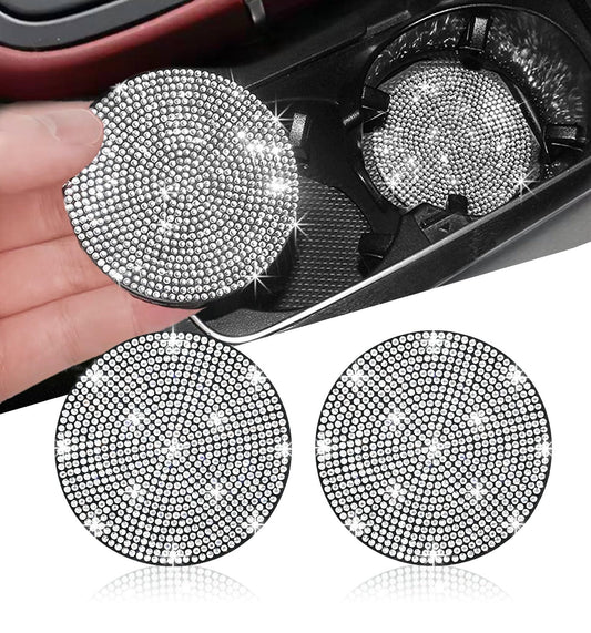 2 posavasos de auto con diamantes de imitación, 2.75 pulgada