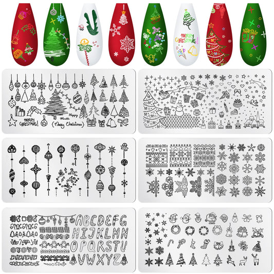 6 placas de sello de uñas navideñas - Plantillas de patrón d