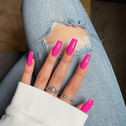Xcrear - Uñas postizas a presión de color rosa intenso, cuad