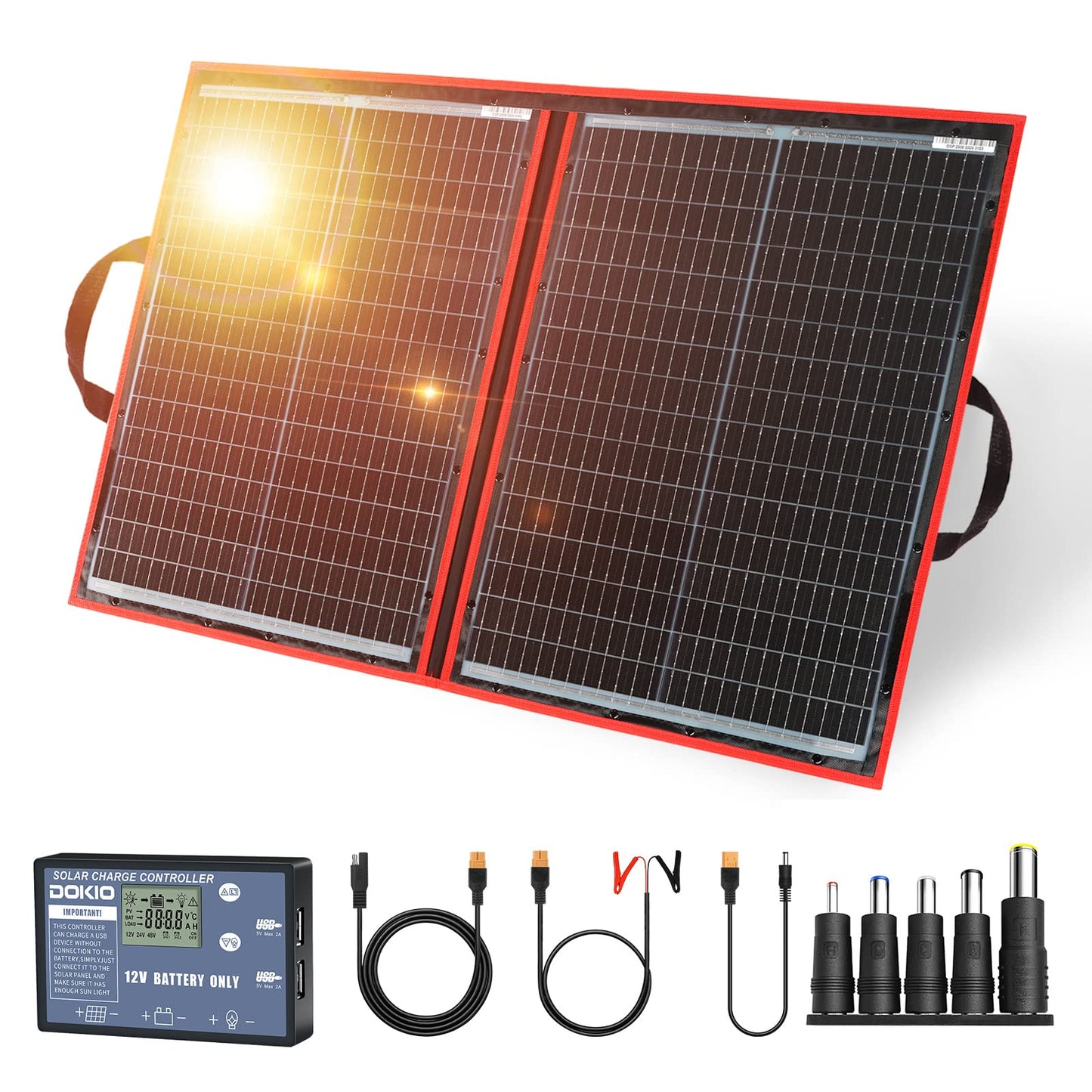 DOKIO - Kit de panel solar portátil de 110 W 18 V, cargador