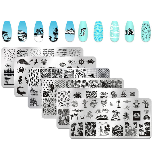 Juego de 6 placas de estampado de uñas de paisajes marinos p