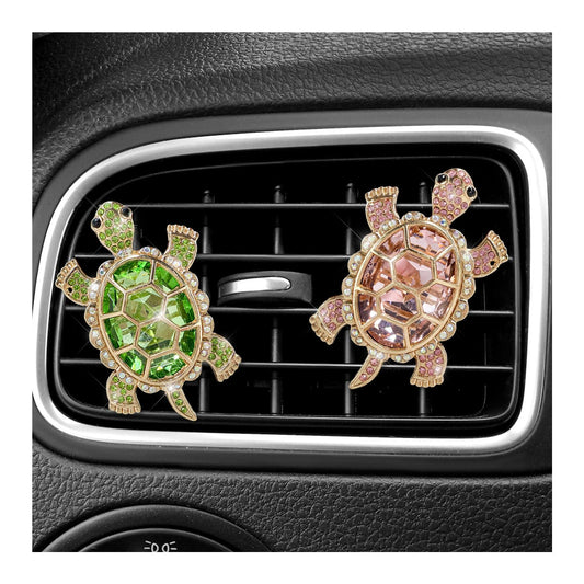 2 clips de ventilación de coche de tortuga, con diamantes de