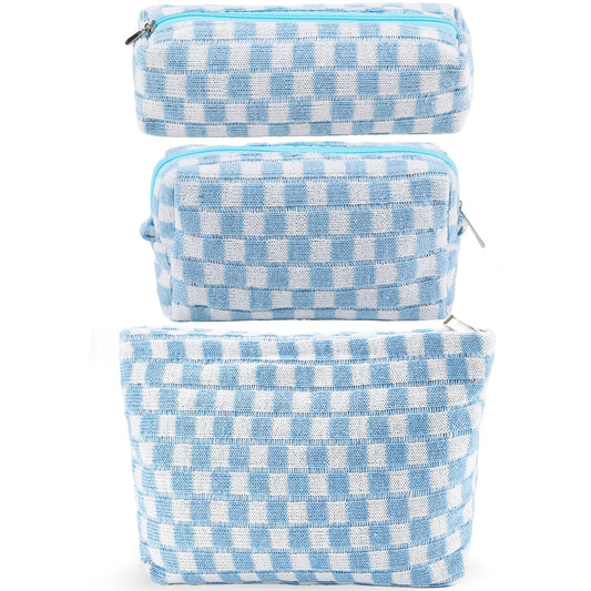 ZLFSRQ Bolsa de maquillaje a cuadros para mujer, juego de bo