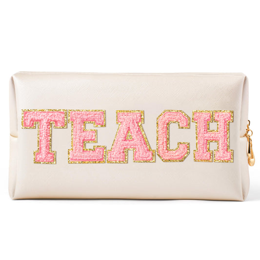 CY2SIDE Bolsa de maquillaje con parche de letras coloridas,