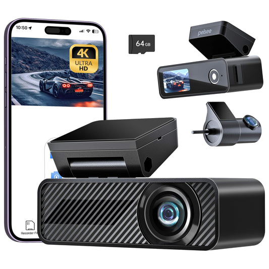 Pelsee P1 Duo 4K Dash Cam frontal y trasera, tarjeta SD de 6