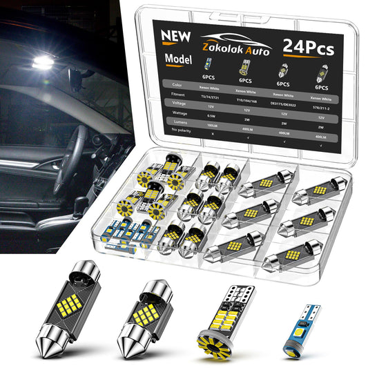 24 luces LED para interiores de automóvil, kit de bombillas