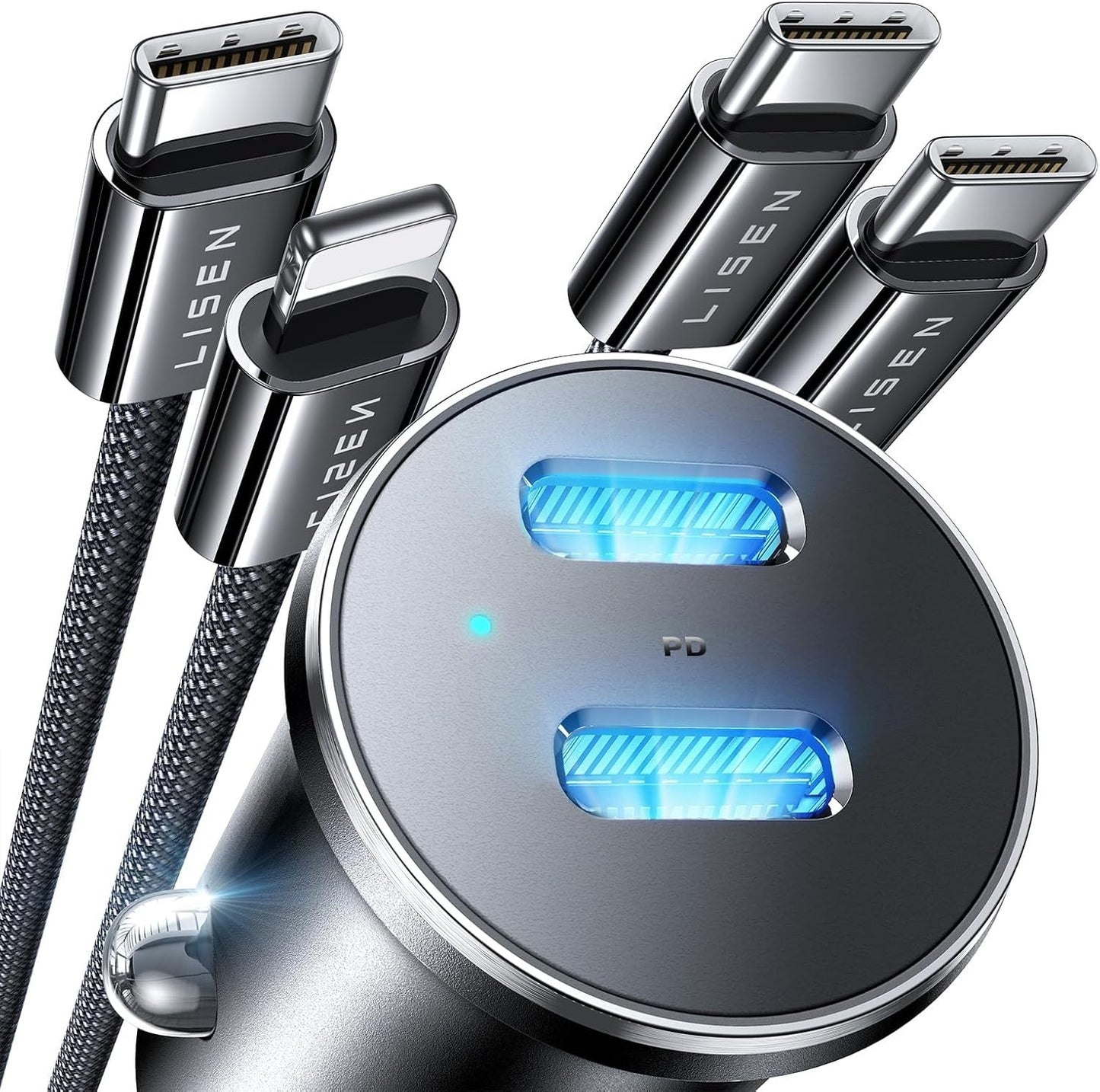 LISEN Cargador de coche USB C de 90 W, carga rápida, puerto