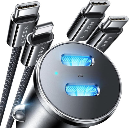 LISEN Cargador de coche USB C de 90 W, carga rápida, puerto
