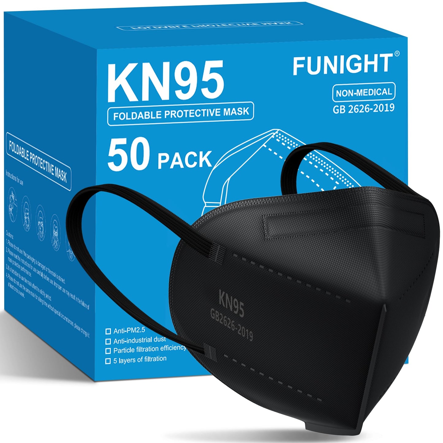 Funight Mascarillas KN95, paquete de 50 mascarillas desechab