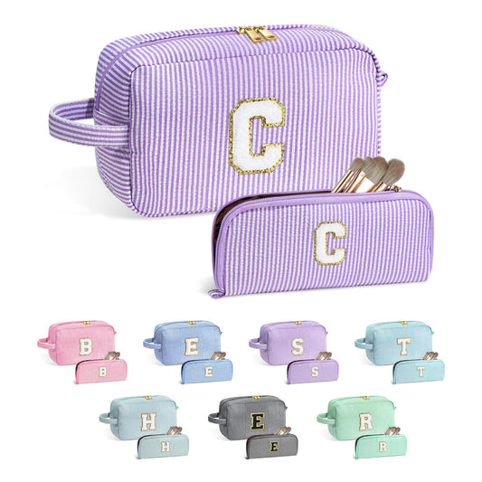 YOOLIFE Bolsa de maquillaje rosa con iniciales grandes y bon