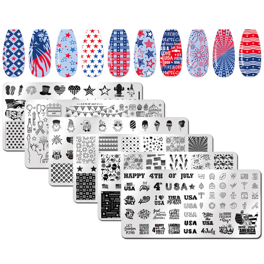 Juego de 6 placas de estampado de uñas para uñas del 4 de ju