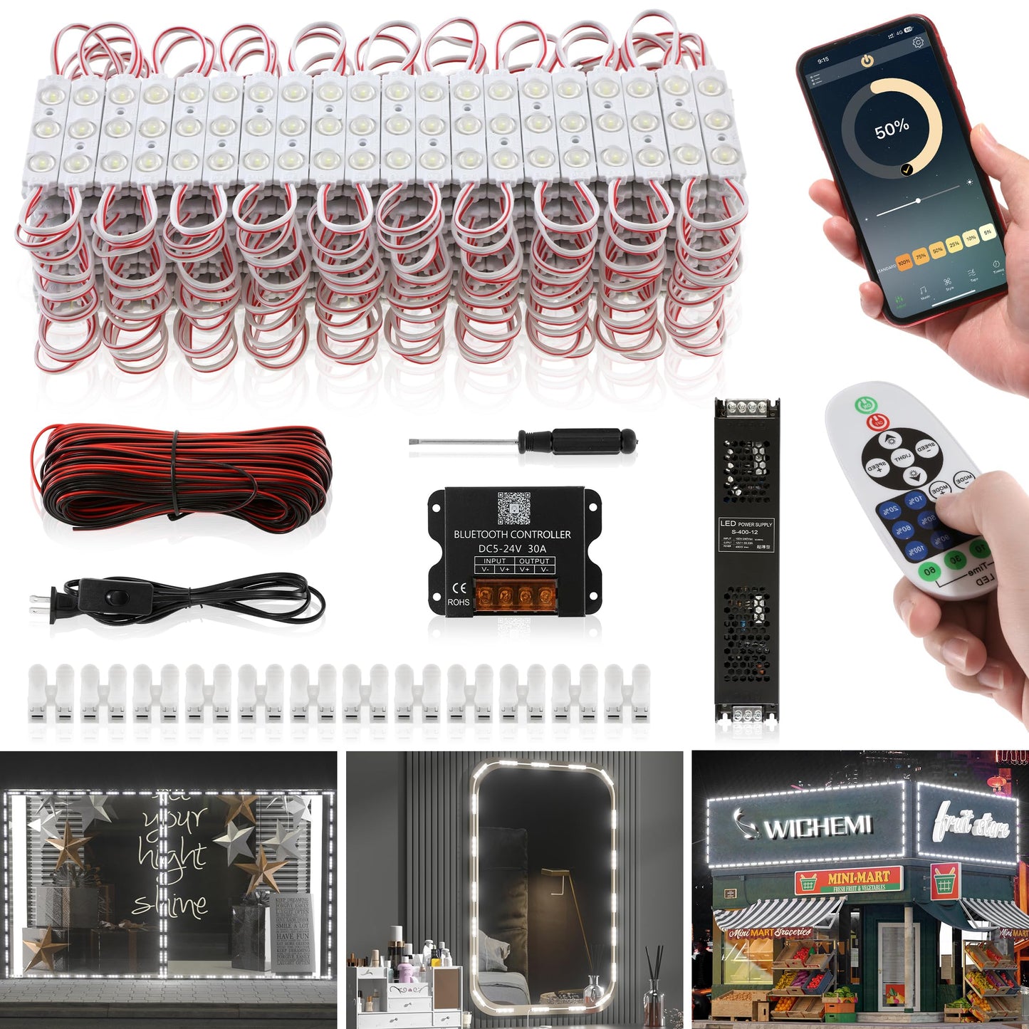 WICHEMI Luces LED de 100 pies para ventana frontal de tienda
