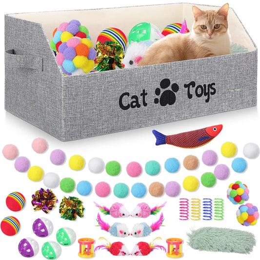 Zopeal Caja de juguetes para gatos de interior, 55 unidades,
