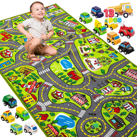JOYIN - Alfombras de juego para niños con juego de 12 vehícu