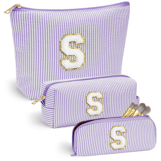YOOLIFE Bolsa de maquillaje con inicial de 3 unidades, bolsa
