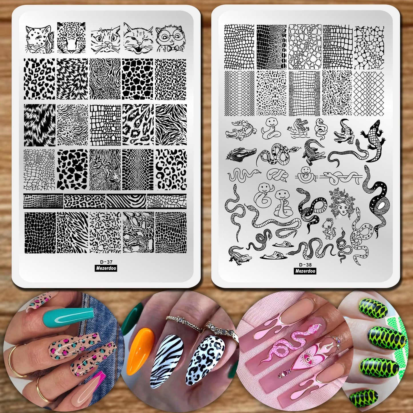Plantillas de estampado de uñas de serpiente de leopardo par
