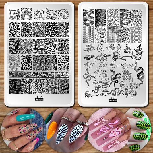 Plantillas de estampado de uñas de serpiente de leopardo par
