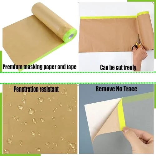 Papel de enmascaramiento de pintura, 18 pulgadas x 50 pies, cinta y papel para pintores, 2 rollos de papel con cinta de pintor, cu