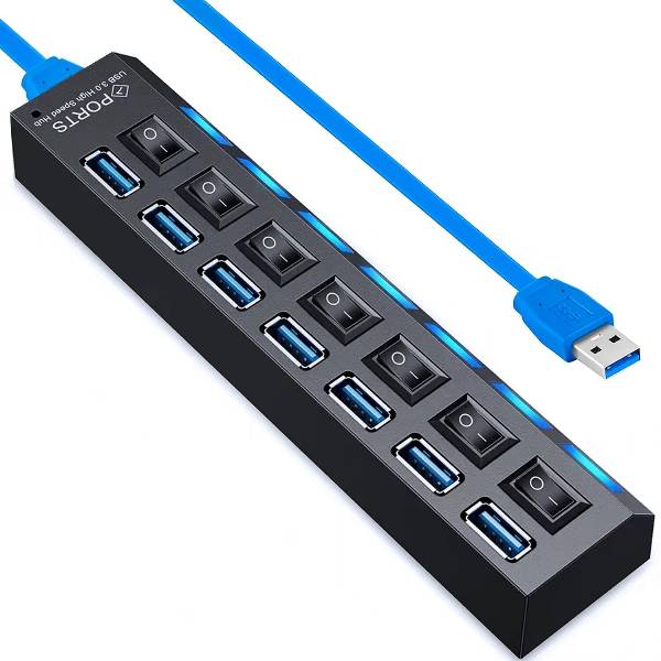 vienon Hub 3.0, extensor USB de 7 puertos con interruptores LED individuales de encendido/apagado, concentrador USB3.0 para laptop